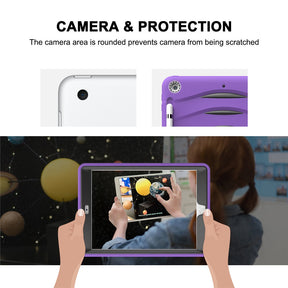 Shock Wave Kickstand Case Anti-Fall Protection With Pencil Holder+Cap For New iPad 7 10.2inch(2019)-Purple