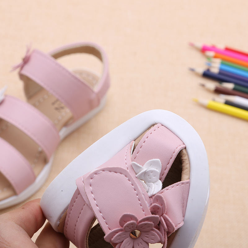 Girls Fashion Flower Sandals Flat Open Toe Shoes for Summer-Pink