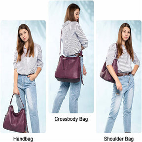Handbags for Women Large Designer Ladies Hobo bag Bucket Purse Faux Leather-Purple