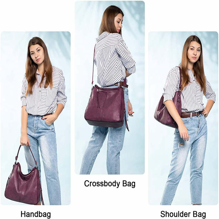 Handbags for Women Large Designer Ladies Hobo bag Bucket Purse Faux Leather-Purple
