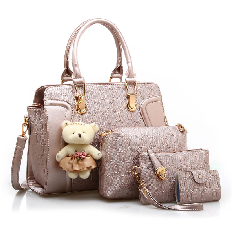 Womens Four-piece Fashion Handbags Shoulder Bag Satchel Purse Set-RoseGold