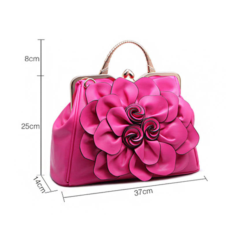 Womens Rose Flower Evening Clutches Formal Party Totes Shoulder Bag-Red
