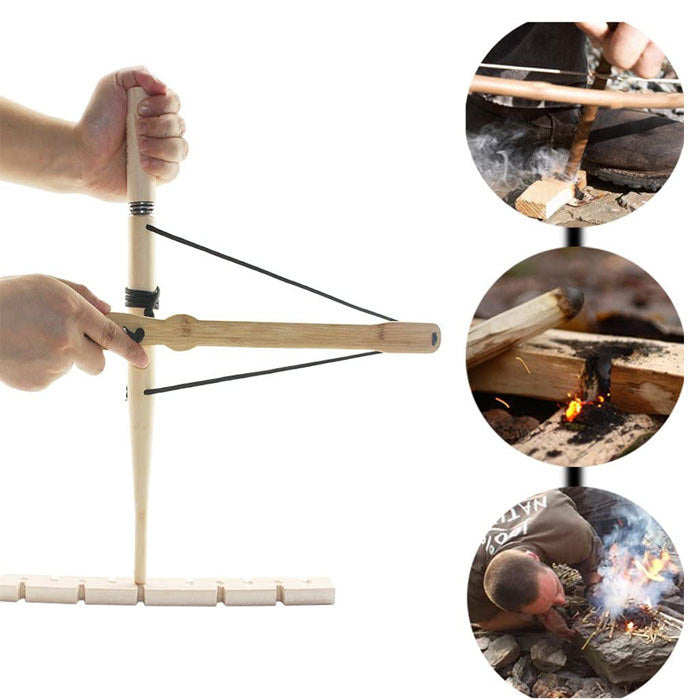 Bow Drill Kit Fire Starter Primitive Wood Survival Friction Fire Tool Outdoor