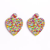 Heart Hoop Dangle Beaded Earrings-Colorful