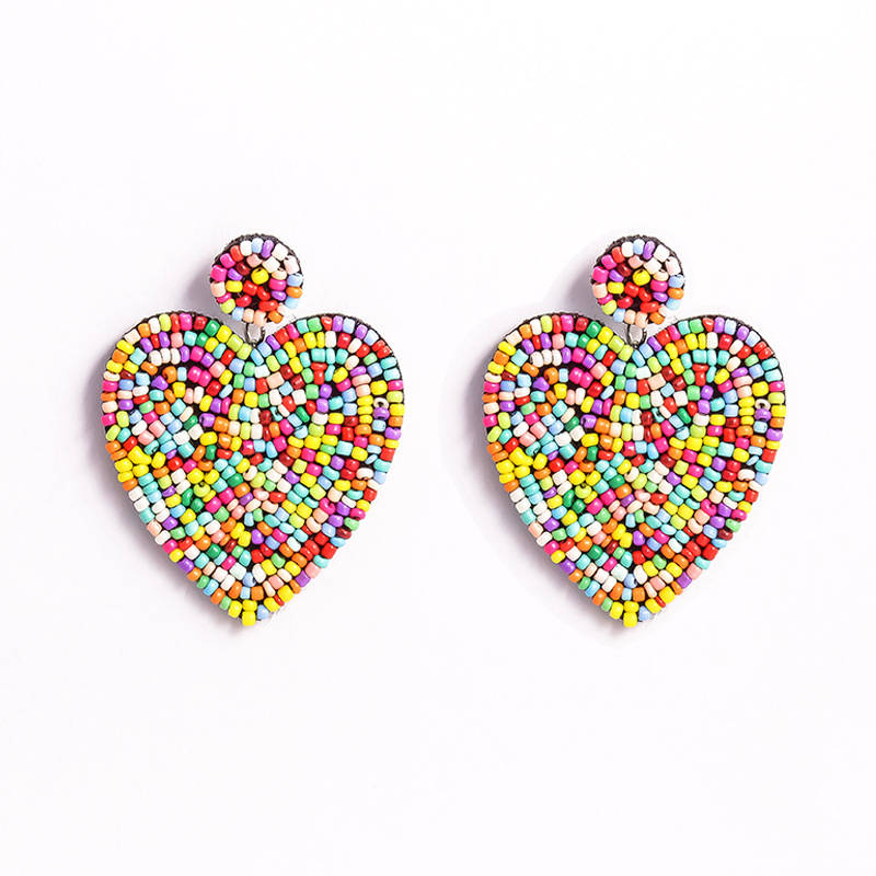 Heart Hoop Dangle Beaded Earrings-Colorful