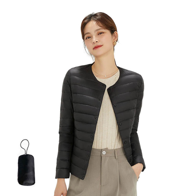 Womens Down Jacket Packable Lightweight Two Wear Waterproof Coat-Black
