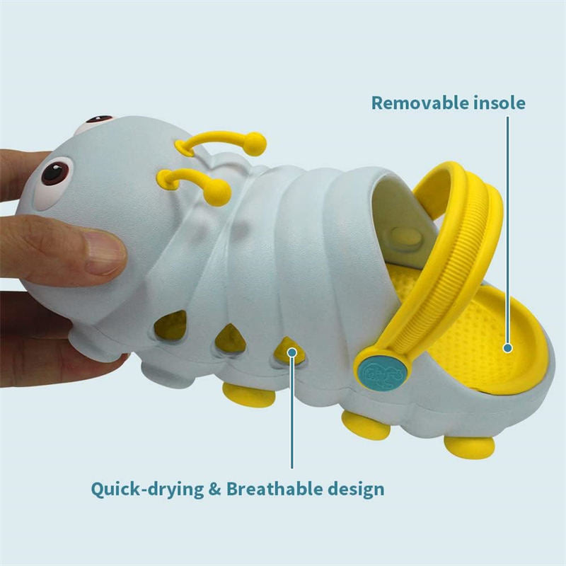 Kids Cute Caterpillar Clogs Lightweight Beach Water Slippers-Light Blue