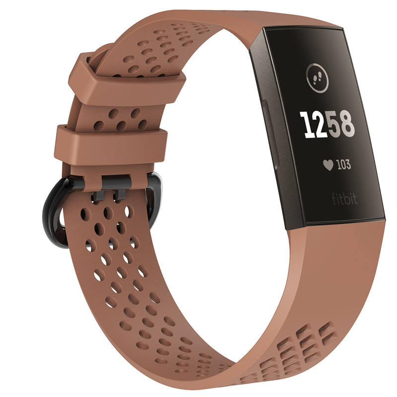Watch Band for Fitbit Charge 3 Waterproof Band with Breathable Holes for Women Men-Coffee