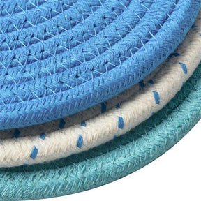 3 Pcs Potholders Colorful Cotton Thread Weave Stylish Coasters Heat Insulation Table Mat by Diameter 18CM-Blue