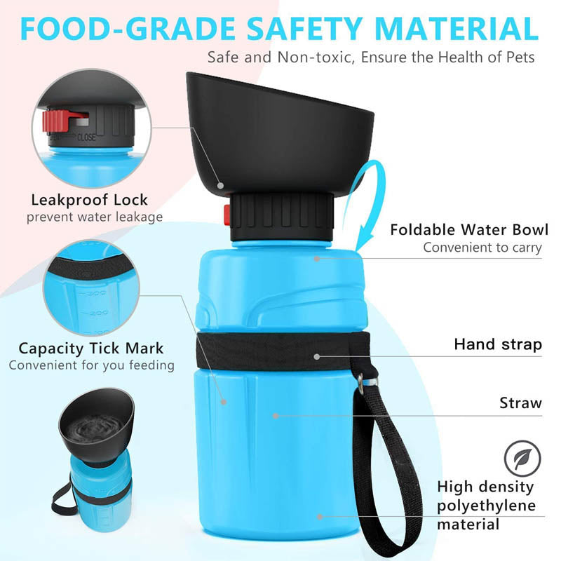 Pet Portable Water Bottles Safety Silicone Collapsible Bottle for Travel 600ML-Blue