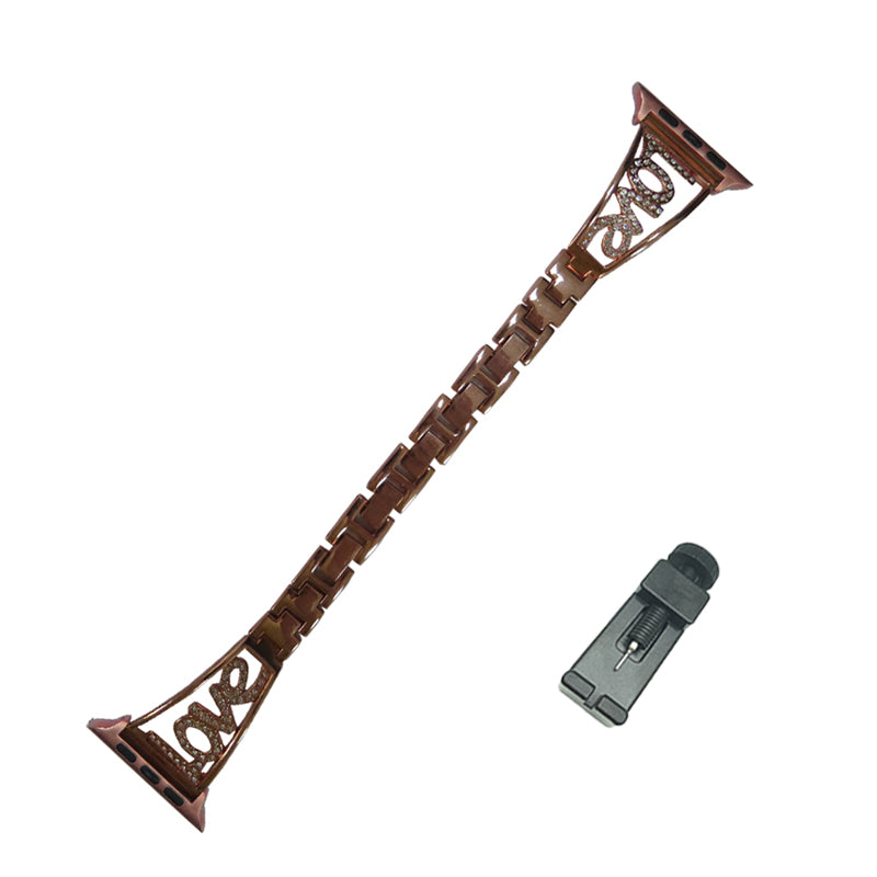 Love Stainless Steel Watch Band Adjustable Wristbands for Apple IWatch Series SE/1/2/3/4/5/6 For Women-Rose Gold