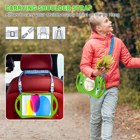 iPad Case Rugged Case with Handle Stand Shoulder Strap for iPad 10th 10.9 Inch 2022-Green