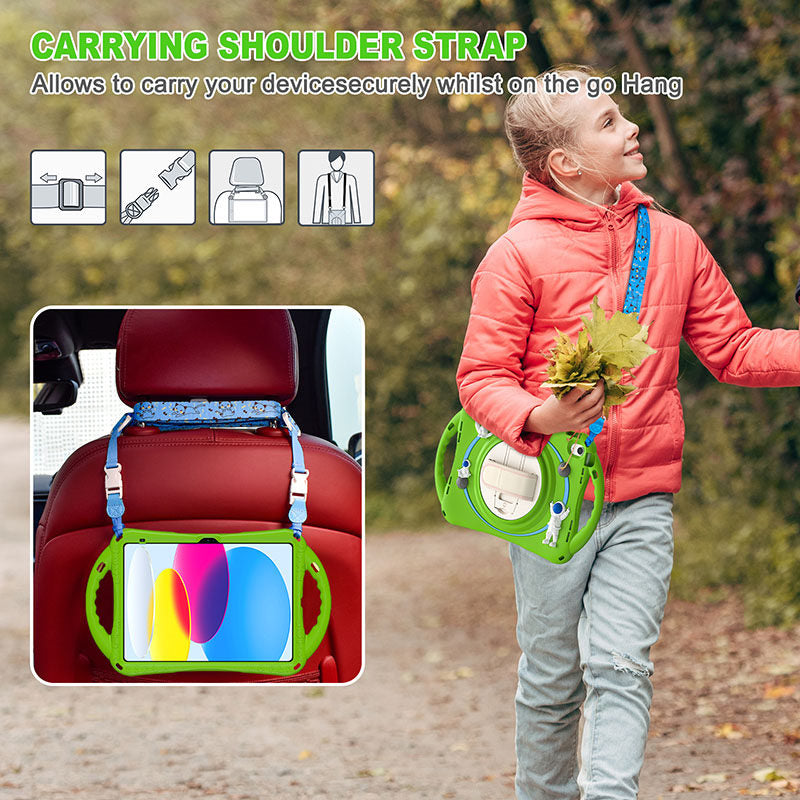 iPad Case Rugged Case with Handle Stand Shoulder Strap for iPad 10th 10.9 Inch 2022-Green