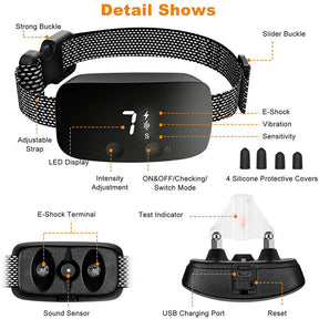 Bark Collar for Dogs Rechargeable Anti Barking Training Collar Adjustable Sensitivity-Black