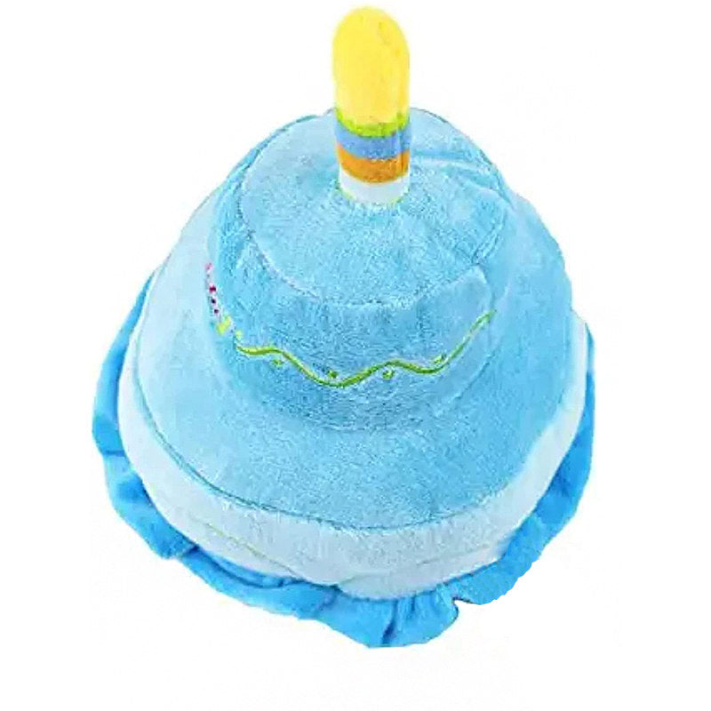 Pet Plush Doll Birthday Double Layer Cake Squeaky Dog Toy-Blue