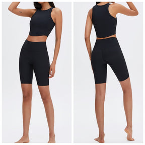 Rib-Knit Crop Tank Tops Removable Padded Quick Dry Sports Bras-Black