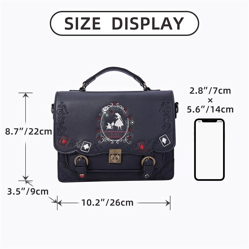 Women Vintage Messenger Bag Lolita Cute Handbags for Girls-Black