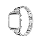 Bling Band Compatible Apple Watch with Case 38 40 42 44mm Rhinestone Cross Straps-Silver