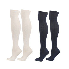 2Packs Women Extra Long High Socks Knit Warmers Thick Tall Long Boot Stockings Leg-WhiteNavy