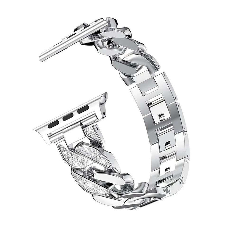 DP Bling Watch Band Stainless Steel Wristbands for Apple iWatch Series 1/2/3/4/5/6/SE For Women-Silver