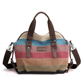 Canvas Handbag Multi-Color Striped Shoulder Bag for Women-Retro