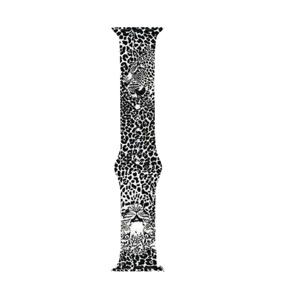 Color Printing Silicone Watch Band For Apple Watch SE/6/5/4/3/2/1(Black White Leopard)