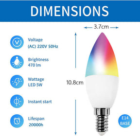 2Pcs Smart Bulb C37 Light WiFi LED Dimmable Color Candle Bulbs-110V