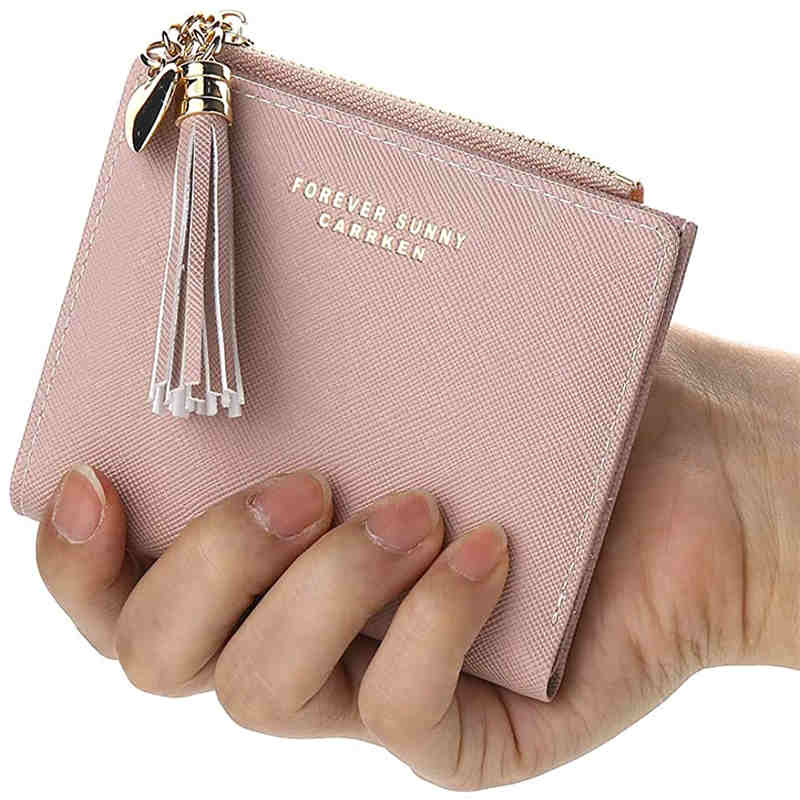 Women Small Wallet RFID Bifold Compact Wallet-Pink