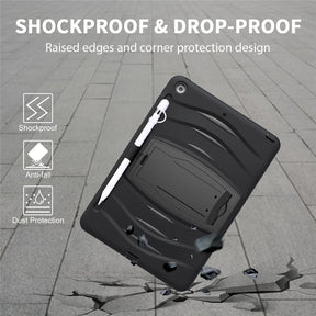 Shock Wave Kickstand Case Anti-Fall Protection With Pencil Holder+Cap For New iPad 7 10.2inch(2019)-Black