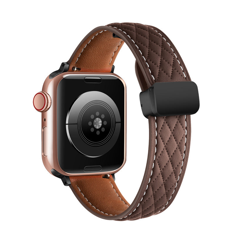 Vintage Leather Band Folding Buckle Replacement Strap for Apple Watch-Coffee
