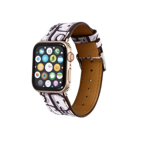 Leather Watch Band Fashion Printing Strap for iWatch Series 6/5/4/3/2/1/SE-04