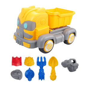 8 Pcs Kids Beach Toy Set with Large ATV Shovel for Beach Park-Yellow