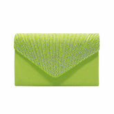 Ladies Frosted Satin Evening Clutch Rhinestones Crossbody Bag-LightGreen