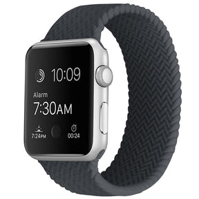 Soft Silicone Solo Loop Braided Wristbands Replacement Strap for iWatch Series SE/6/5/4/3/2/1-Charcoal