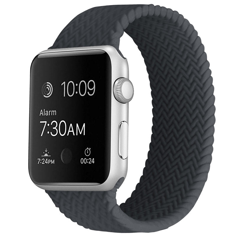 Soft Silicone Solo Loop Braided Wristbands Replacement Strap for iWatch Series SE/6/5/4/3/2/1-Charcoal
