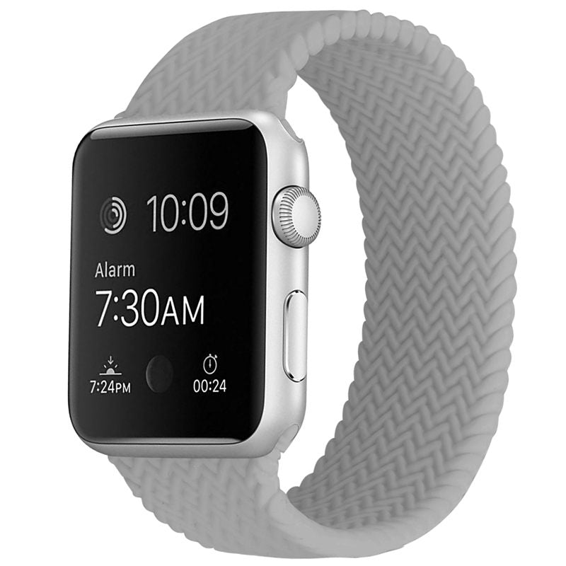 Soft Silicone Solo Loop Braided Wristbands Replacement Strap for iWatch Series SE/6/5/4/3/2/1-Gray