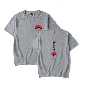 Mens Tops Japanese Anime Naruto Same Style Trend Short Sleeved T-shirt-E Gray