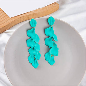 Long Drop Rose Petal Earrings for Women and Girls-Emerald