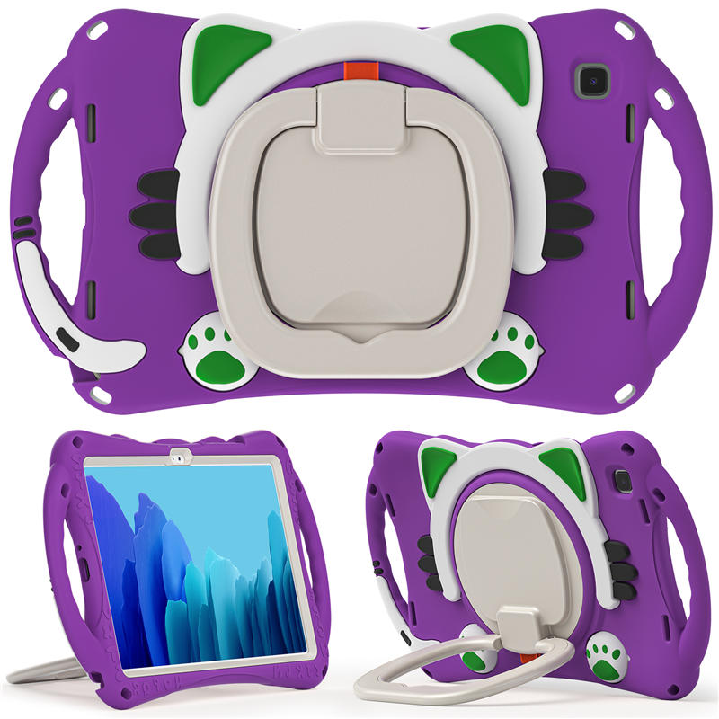 CatB Samsung Tablt Case for Tab A7 10.4  T500/T505/T507/T505N Shockproof Shoulder Strap Handle Stand-Purple