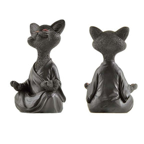 Buddha Cat Statue Yoga Collectible Home Decoration-Black