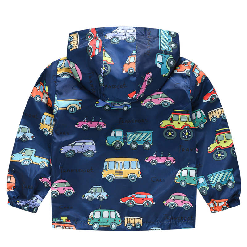 Toddler Boys Girls Cartoon Print Zip Jacket Hooded Trench Kids Casual Coats-17