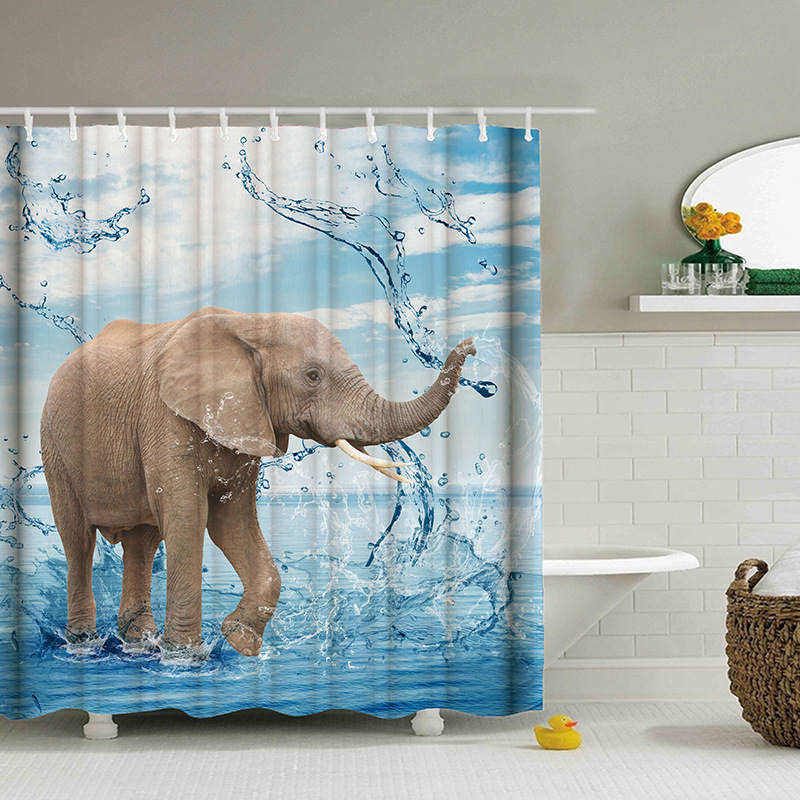 3D Printing Elephant Shower Curtain Bathroom Decor with 12 Hooks-5