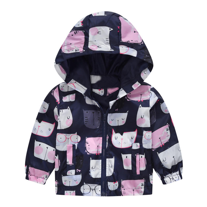 Boys Girls Cartoon Print Zip Lightweight Jacket Hooded Coats Casual Windbreaker-23