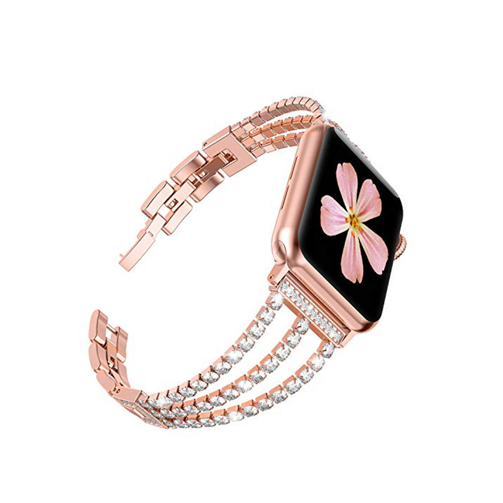 Three Rows Diamond Metal Watch Band For Apple Watch SE/6/5/4/3/2/1(Pink)