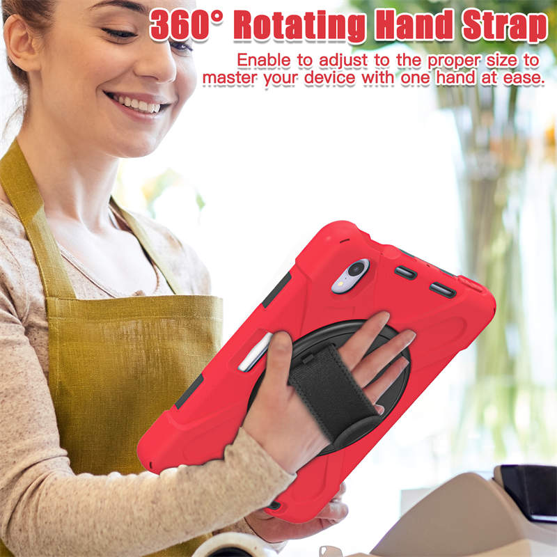 iPad Shockproof Case For iPad Mini 6 With Pencil Holder Kickstand/Shoulder Strap-Red