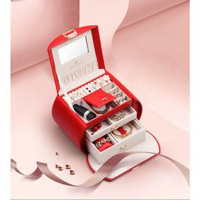 Princess Style Jewelry Box Multi-layer Large Capacity Fabulous Girls Gift-Pomegranate Red