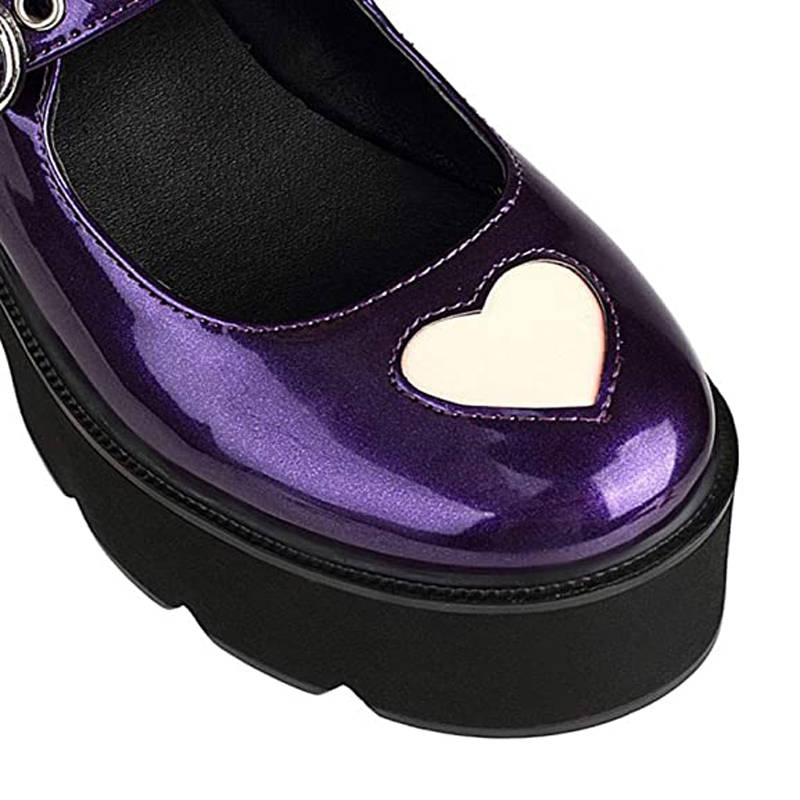 Womens Chunky Heel Goth Platform Mary Jane Lolita Wedges Dress Shoes-Purple