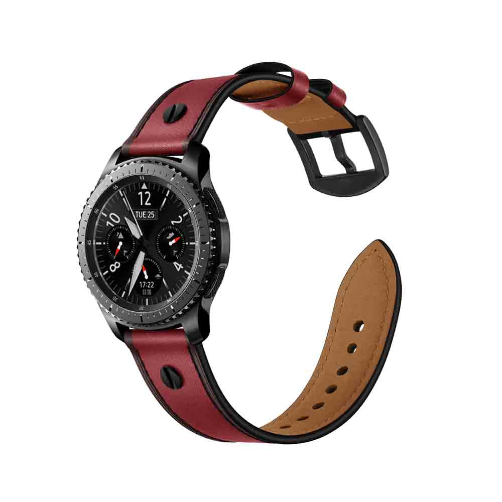 One Nail Style Leather Watch Band For Samsung Galaxy Watch 42/46mm Gear S3 Frontier/Classic(Red)