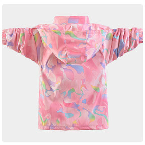 Girls Outdoor Jacket Floral Fleece Removable Light Windproof with Hood-Pink