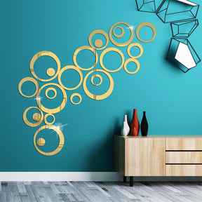 Removable 3D Acrylic Crystal Circles Rings Dots Home Art Decor Wall Stickers-Gold